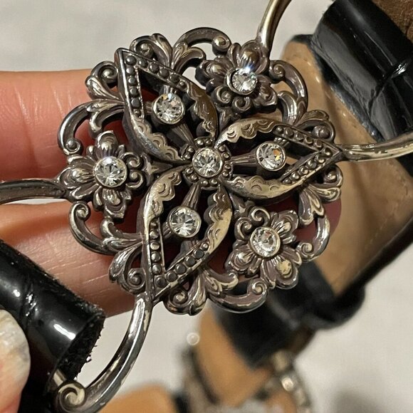 Brighton B60113 Black Patent Leather Crystal Stud Medallion Station Belt 46" - Picture 3 of 10